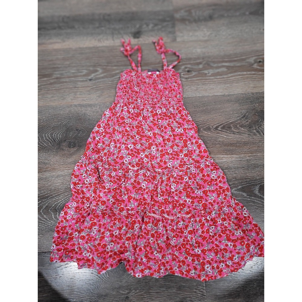 Vince Camuto‎ Floral Smocked Sundress Pink Red White Tie Strap Kids Size 4 #5